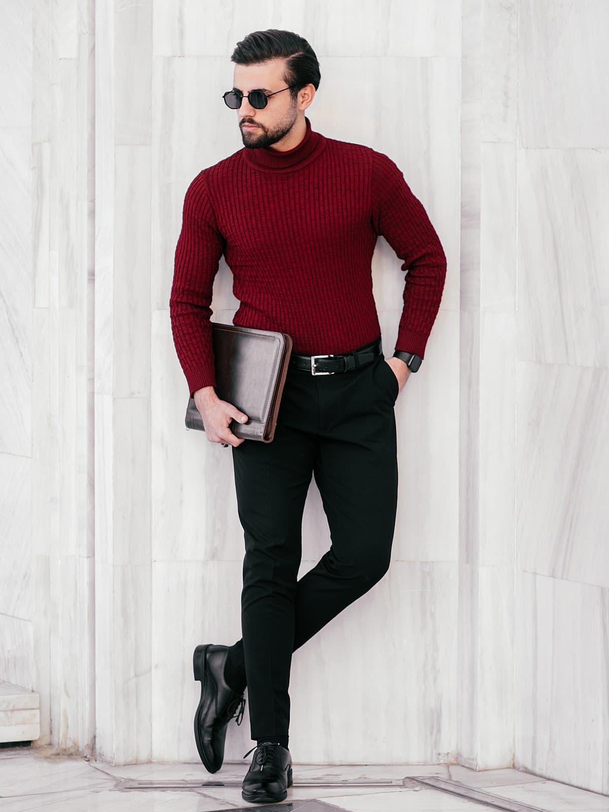 Bordo balıkçı yaka triko